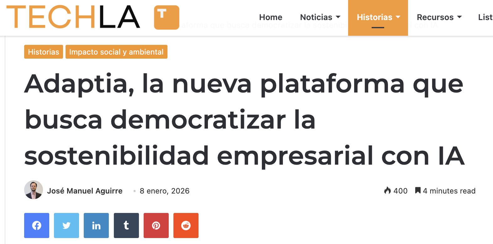 Artículo de TECHLA sobre Adaptia